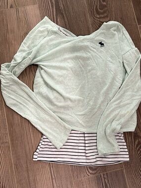 abercrombie kids Mint Layered-Look Long Sleeve Top with Stripe Hem